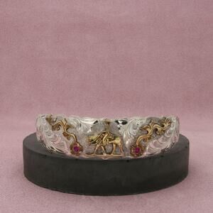 sterling silver & 12k gold filled ruby etched rodeo cowboy boot cuff
